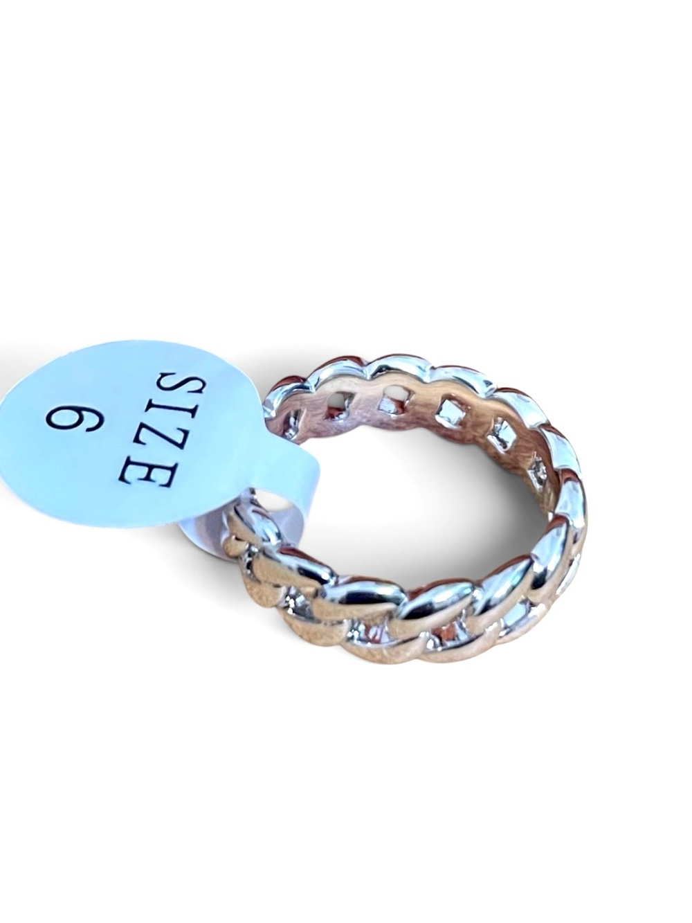 White Gold Filled Cuban Chain Eternity Band Ring Size 6